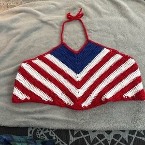 Hand made Red, White, and Blue Crochet Halter Top